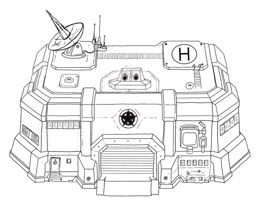Ink sketch of the BlackStar research station