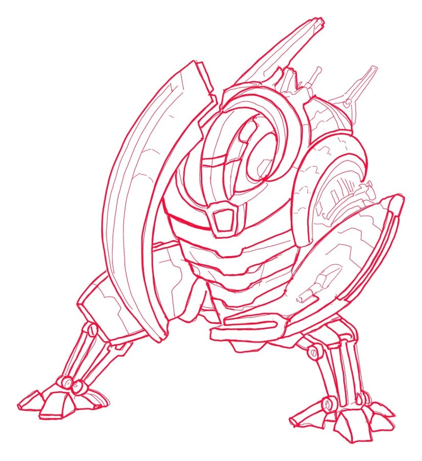 Red-line sketch of the Mini Mech Suit