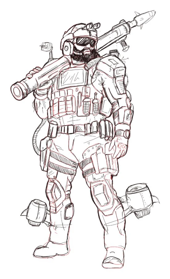 Pencil sketch of a Sealion Team 7 diver in full kit