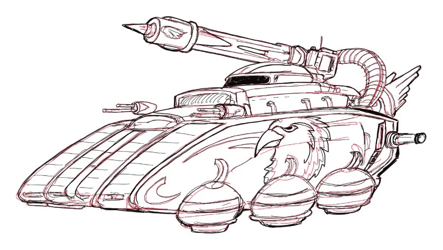 Ink sketch of the Star Spangled Hover Tank