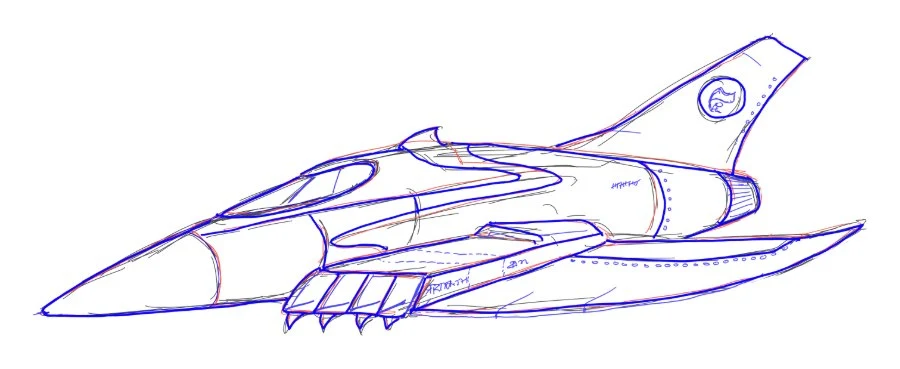 Ink sketch of the Great Bear, a long-nosed attack craft