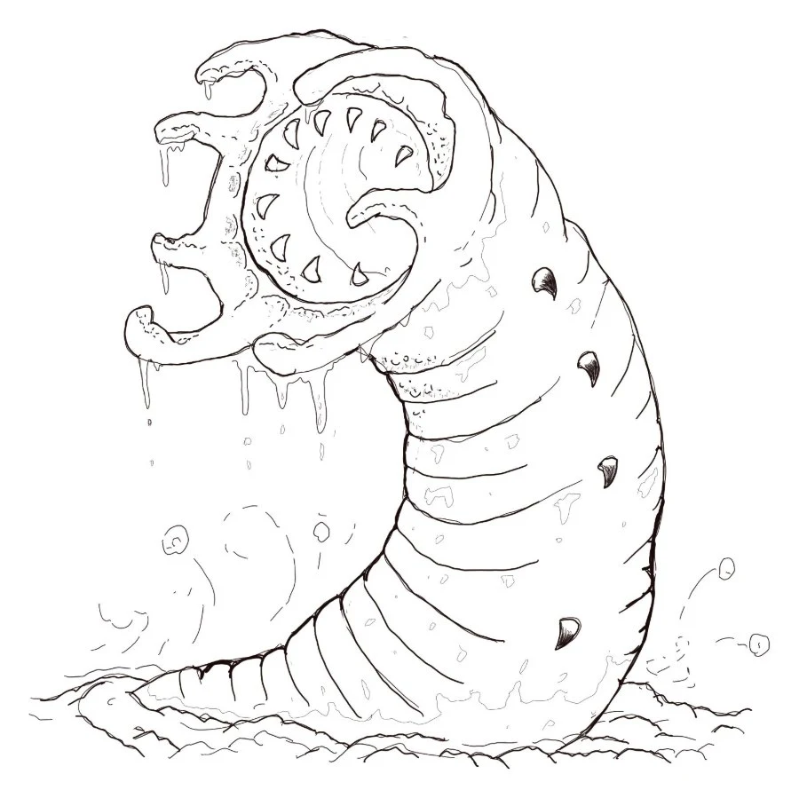 Pencil sketch of a warrior sandworm rearing up